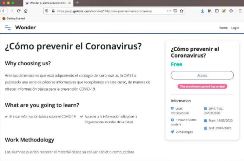 Capacitación virtual sobre la prevención del Coronavirus